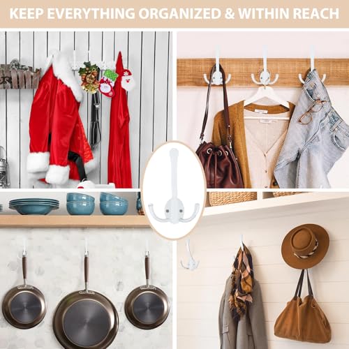 Homanu 20 Pack Coat Hooks Heavy Duty, Metal Three Prongs Large Coat Hooks Wall Mounted with 40 Screws, No Rust White Rustic Wall Hooks for Hanging Towel, Coat, Scarf, Bag, Hat, Cup, Key - color: 20 Pcs White