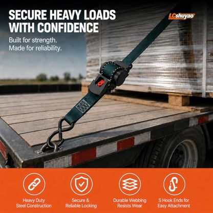 Heavy Duty Retractable Ratchet Tie Down Straps 2" x 13FT 2 Pack, 3500 lbs Break Strength Cargo Straps with Safety Lock S Hooks, No Tangle Tie Downs for Trailer Truck Motorcycle ATV Moving - color: Orange