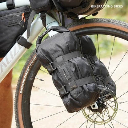 Rhinowalk Bike Fork Bag 6.5L Waterproof Bicycle Storage Bag with Roll-Top Closure, Versatile Mounting for Front Forks with or without Mounting Holes Cycling Gear for Road, Gravel, MTB (Black)