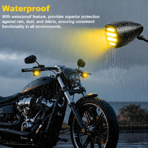 XINDELL LED Motorcycle Turn Signals - 2 Pack Universal Bullet Blinkers for Harley Davidson, Yamaha R3, Honda Shadow, and Cruisers, 3-Wire Rear Mount Signal Lights Kit for Motorcycles, Bobbers, Bikes