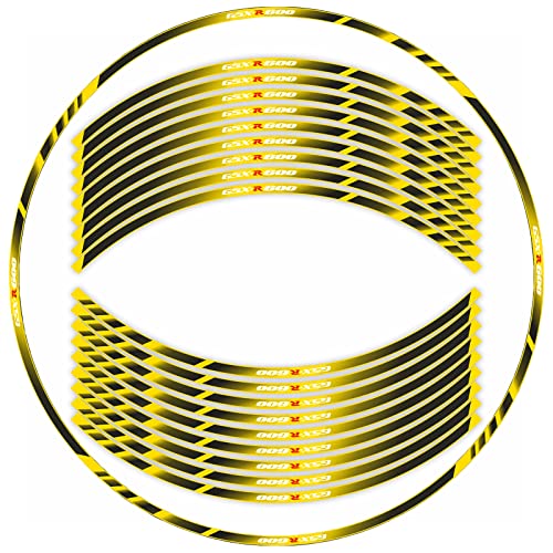 17" Reflective Wheel Rim Tape Stickers for Suzuki GSXR600, Black and Yellow | Motorcycle Vinyl Rim Decals Fit K1/K4/K6/K8/K9. Waterproof Adhesive, Decorative Wheel Stripe Set