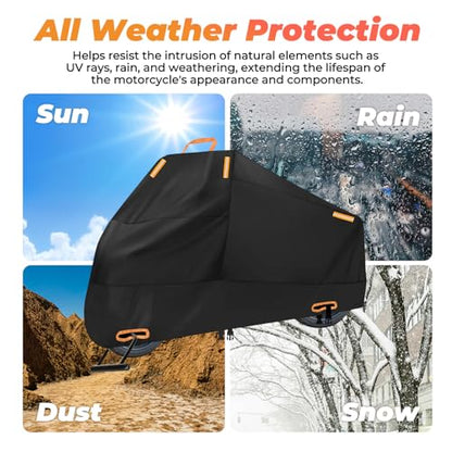 Motorcycle Cover Waterproof: Durable Heavy Duty Motorcycle Cover with Windproof and Security System - Fits up to 104 Inch Large Motorcycle (300D) - size: 300D - 104 Inch