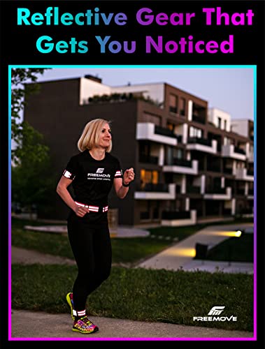FREEMOVE Reflective SASH with 2 Bands - or - Reflective Runners Waist Belt with 4 Arm Bands > Easy to Put On/Off Reflective Gear for Guaranteed Visibility & Safety for Dog Walking, Running, Cycling - color: Pink BELT and BANDS