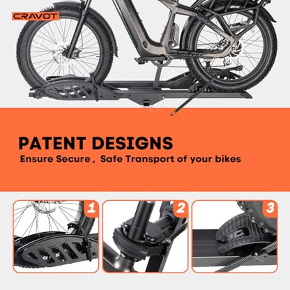 CRAVOT CyberRack E2 Hitch 2 EBike Rack with Ramp, 200 lbs Capacity Electric Bike Carrier Foldable Platform Mount, Up to 5-inch Fat Tire Bicycle for 2'' Receiver Cars Trucks SUVs Minivans RV, Trailer - size: E2 200lbs