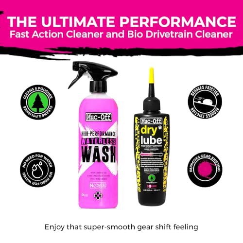 Muc-Off Waterless Wash & Dry Bike Chain Lube Bundle | 750ml High-Performance Bike Cleaner Spray + 120ml Wax-Based Chain Lube | No Rinse Bike Wash + Dry Weather Lubrication - size: 29.42 Fl Oz (Pack of 2)