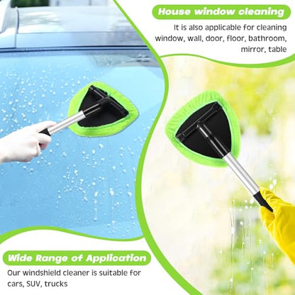 Potchen 8 Pcs Car Windshield Cleaner Tool Kit with Extendable Handle, Microfiber Towel Pads, Brush, Empty Spray Bottle for Auto Glass Wiper Suvs Rvs & Home Windows (Green) - color: Green