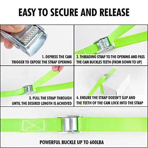 Cartman 1" x 12'Lashing Straps Cargo Tie-Down Strap Up to 600lbs, 6pk in Carry Bag, Green - color: Green, size: 6 PK