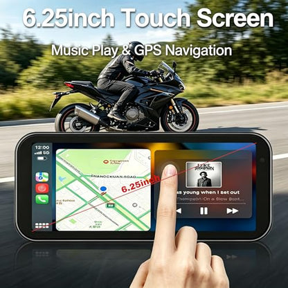 6.25" Motorcycle Carplay & Android Auto Touch Screen | GPS Navigation System with Bluetooth & Wifi, Navigation, Siri, Google Assistant with Wire Control