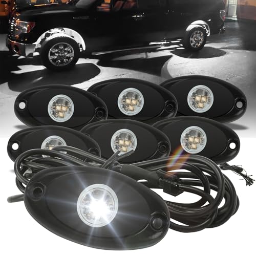 SUNPIE 6 Pods White Rock Lights 6000K Pure White Underglow Light Wheel Wheel Well Lights for Trucks Sedans Car ATV UTV SUV Golf Cart Trailer Motorcycles - color: White, size: 6 Pods