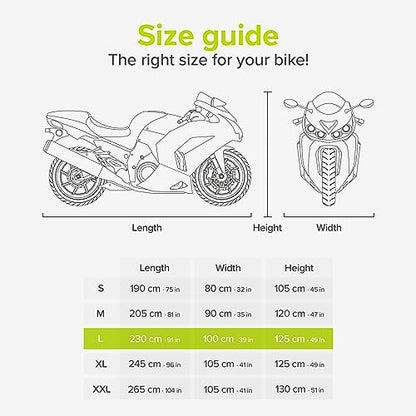 VELMIA Motorcycle Cover - Extremely Heat Resistant up to 550F, Waterproof for All Seasons, Fits Motorcycles, Scooters, Mopeds & Harleys - size: [L] 91 x 39 x 49 in