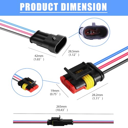 MUYI 3Pin Way 16AWG Waterproof Wire 1.5mm Series Terminal Connector-5 Kit - style: 3wire connector(5 sets)