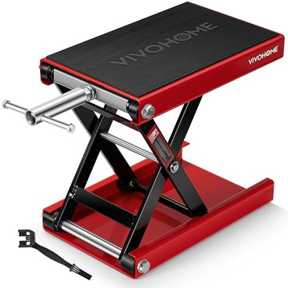 VIVOHOME 1100 LBS Motorcycle Lift Scissor Jack, Wide Deck Hoist Stand, Height Adjustable Center Stand with Crank, Steel Lift for Cruiser, Dirt Bike, ATV - Red - color: Red