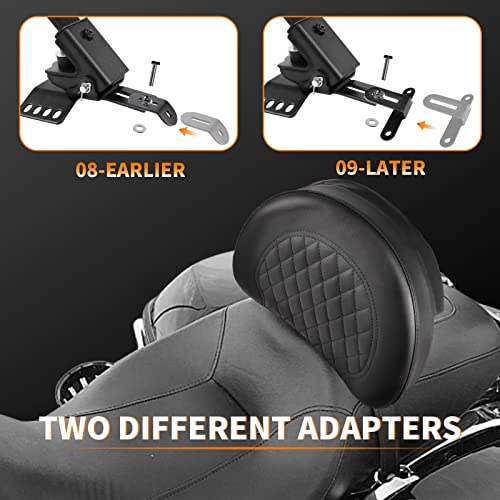 Adjustable Plug-in Driver Rider Backrest Pad Motorcycle Front Custom Mounting Kit Compatible with Harley Touring Models Road King Street Glide Electra Glide Road Glide 1997-2026 - color: Black Bar-Grid