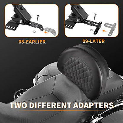 Adjustable Plug-in Driver Rider Backrest Pad Motorcycle Front Custom Mounting Kit Compatible with Harley Touring Models Road King Street Glide Electra Glide Road Glide 1997-2026 - color: Black Bar-Grid