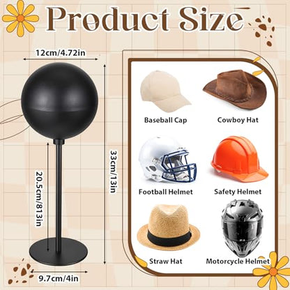 2 Packs Helmet Stand Metal, Desktop Helmet Display Holder with Stable Base Stand Desktop Hanger Rack for Wigs Motocycle Helmet Caps Hat and Rugby Helmet Storage