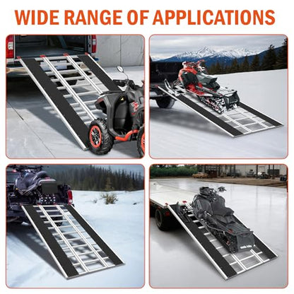 85" x 54" Aluminum Foldable Ramp, Snowmobile Loading Ramp with Wide Glides, Loading Ramps, 1500 LBS Capacity Loading Ramps with Straps for ATV/Motorcycle/Trailer - size: 1500 lbs - 85" L