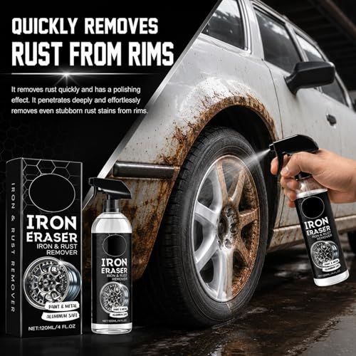 2Pack Iron Eraser Rust Remover Spray–Fast Acting Iron Powder Remover for Car Wheels and Paint,Brake Dust & Rust Removal,Professional Automotive Metal Surface Cleaner for Wheel,Tool and Household Item