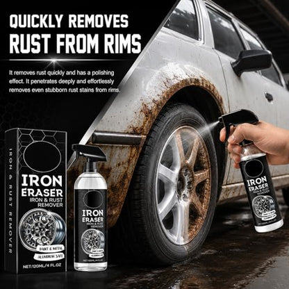 2Pack Iron Eraser Rust Remover Spray–Fast Acting Iron Powder Remover for Car Wheels and Paint,Brake Dust & Rust Removal,Professional Automotive Metal Surface Cleaner for Wheel,Tool and Household Item