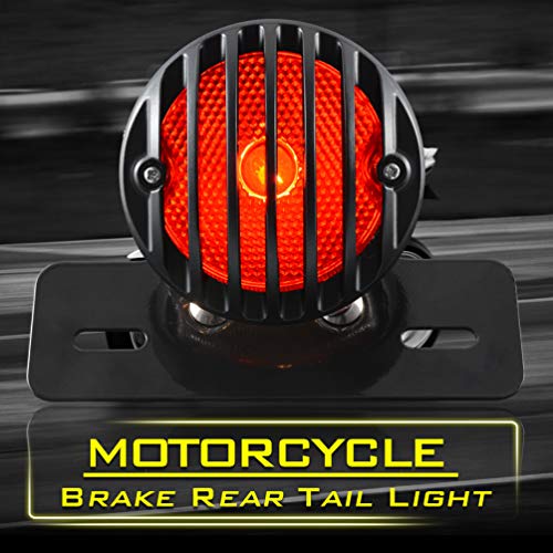 KATUR 1PCS Motofans Black Round Metal Motorcycle Tail Brake Light Compatible with Harley Bobber Chopper Custom April IA Mana