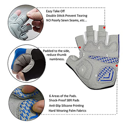 Men & Women Cycling Gloves - 5mm Padded Half Finger Breathable Mountain & Road Biking Gloves - color: Blue, size: Large