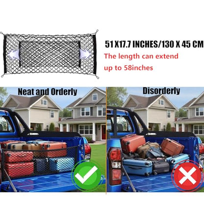 ZMD Truck Bed Cargo Net Nylon Universal Heavy Duty Truck Storage Mesh Pouch Pickup Cargo Organizer Trunk Mesh Cargo Net (51x18 Inch) - size: 51 x 17.7 Inches