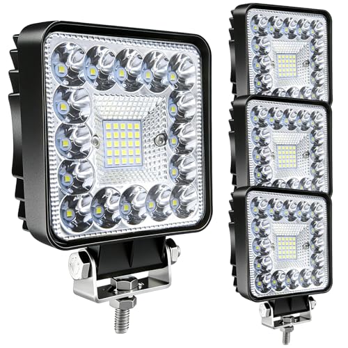 LED Off Road Lights, 4 Inch 123W LED Tractor Work Lights Pods, 12V 24V 10000lm Offroad Driving Lights for Truck Car Motorcycle Boat RV ATV Snowplow SUV UTV (4PCS) - color: 123W led work light