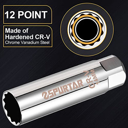 Spurtar 14mm Spark Plug Socket 3/8-inch Drive Thin Wall Magnetic Spark Plug Socket - 12-Point Design Compatible with BMW, Mercedes, Nissan, Mini Motorcycle, SUV, Car - size: 14mm Magnetic
