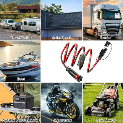 SAE Extension Cable Compatible with NOCO Genius Smart Battery Charger, 12-inch-14 AWG, SAE Connector Cable with Power Disconnect Switch Suitable for Motorcycles/ATVs/UTVs/Cars