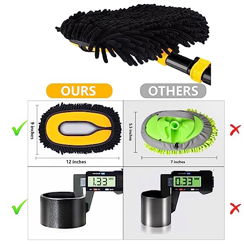 57'' Car Wash Brush with Long Handle Chenille Microfiber Car Wash Kit， Mitt Retractable Bent Pole Car Wash Brush for Cars RV Truck Boat (Yellow) - color: Yellow