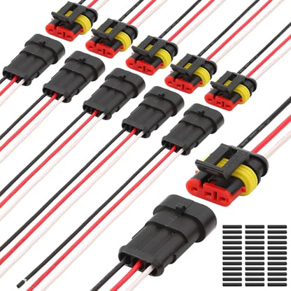 Connector Waterproof, 18 AWG Automotive Electrical Connectors Male and Female Way with Heat Shrink Tubing for Car Truck Boat and Other Wire Connections (3pin 6 Kits) - size: 3pin 6 Kits