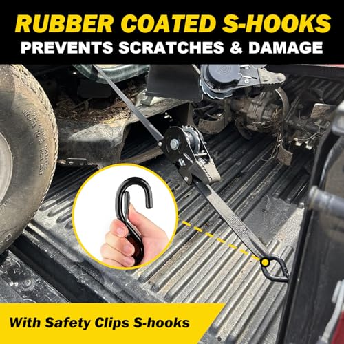 Retractable Ratchet Strap Heavy Duty 2 Pack 10 FT 1800 LB Break Strength Ratchet Tie Down with Safety Lock S Hooks and Soft Loop Tie Down,Easy Retract for Motorcycle,Truck Securing Cargo,Car. - color: 2-pack