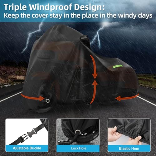 Motorcycle Cover Waterproof for Touring Models Road King/Road Glide/Street Glide/Electra Glide, Heavy Duty Sun UV Rain Snow Outdoor Protection Motorbike Cover with Soft Cotton Lining & Lock Hole - size: Touring Models