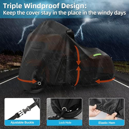 Motorcycle Cover Waterproof for Touring Models Road King/Road Glide/Street Glide/Electra Glide, Heavy Duty Sun UV Rain Snow Outdoor Protection Motorbike Cover with Soft Cotton Lining & Lock Hole - size: Touring Models