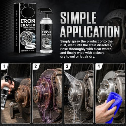 2Pack Iron Eraser Rust Remover Spray–Fast Acting Iron Powder Remover for Car Wheels and Paint,Brake Dust & Rust Removal,Professional Automotive Metal Surface Cleaner for Wheel,Tool and Household Item