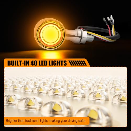DREAMIZER Motorcycle Led Turn Signal Lights 2x, Bullet Blinker Motorcycle Rear Turn Signal Light Compatible with Harley Honda Yamaha Kawasaki (Chrome/Yellow Red Light) - color: B-Rear/Chrome shell + yellow-red light