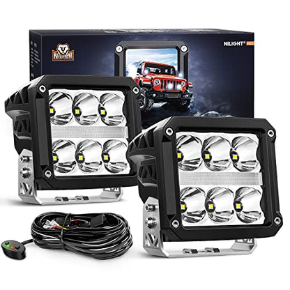 Nilight 4 Inch Square LED Pod Lights with DRL 60W 6487LM 10 Degree Super Spot Beam 16AWG Wiring Harness Kit for Auxiliary Offroad Driving Work Lamp for Truck UTV ATV SUV 4x4 Jeep - color: 6LED Spot Pod w/ White DRL