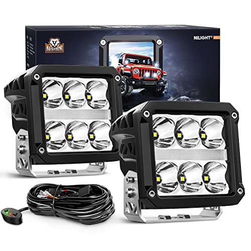 Nilight 4 Inch Square LED Pod Lights with DRL 60W 6487LM 10 Degree Super Spot Beam 16AWG Wiring Harness Kit for Auxiliary Offroad Driving Work Lamp for Truck UTV ATV SUV 4x4 Jeep - color: 6LED Spot Pod w/ White DRL