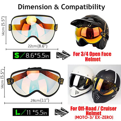 Retro Motorcycle Helmet Shield Bubble Visor, PC Goggles Lens Replacement Universal for 3/4 Open Face Full Helmet Bell Moto-3 (REVO Red) - color: Revo Red