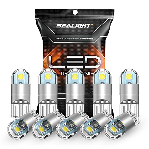 SEALIGHT 194 LED Bulb 6000K White, License Plate Light, Dome Light, T10 168 2825 W5W 3030 Bright Chips Wedge for Replacement Light Bulb, Map Trunk Door Courtesy Dash LED Light Bulb,Pack of 10 - color: White, size: 194/168/T10