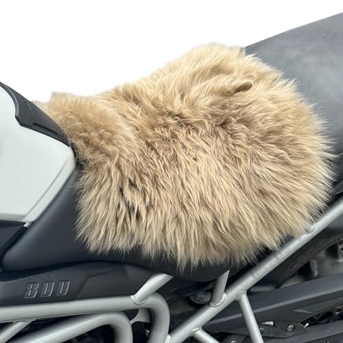 'The Nomad' Long‑Wool Sheepskin Seat Pad – 36 × 34.5 cm Adventure/Touring Motorcycle Cushion – Secure Straps, Temperature‑Regulating, Handmade in UK (Camel) - color: Camel