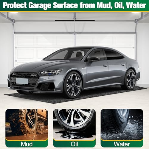 ToLanbbt Garage Floor Mat 102" x 79" - Oil Spill Mat for Under Car Driveway Oil Drip Pad with 8P Tapes, Waterproof Backing, Leak Absorbent, Reusable, Washable, Protect Garage Floor (1P, Dark Gray) - size: 8.5'x6.5'