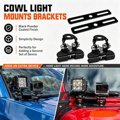LED Hood Mounts A-Pillar Ditch Light Holder Extension Universal | Universal Steel Cowl Pod Light Mount Extension for Ditch Light Brackets Led Light Bar Mounting Brackets 304 Stainless Steel - color: Mounting Brackets + 2PCS Bracket Extensions