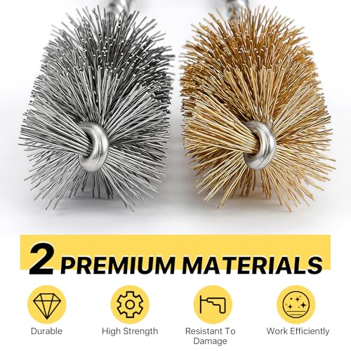 16 Pcs Bore Brush Set, 304 Stainless Steel&Brass Wire Bore Brush for Drill, Twisted Cleaning Brush with 1/4" Hex Shank,5 Inch Abrasive Wire Brush for Power Drill Cleaning,7/8,3/4,1/2,3/8''