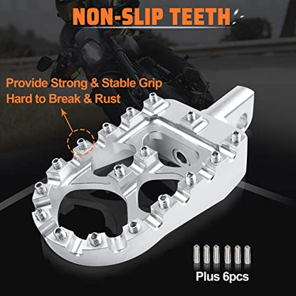 StarknightMT CNC Wide Fat Footpegs 360° Roating MX Foot Pegs Chopper Bobber Style Compatible with Harley Dyna Fatboy Sportster Iron 883 (Silver) - color: Silver