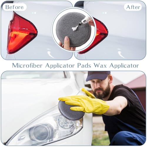 Tanlade 50 Pcs Car Detailing Microfiber Applicator Pad Wax Applicator Wash Microfiber Pads, 5 Inch Diameter (Grey) - color: Gray