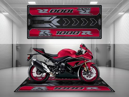 MPM Motorcycle Mat for GSX R1000R 2024 Washable Non-Slip Oil & Water Resistant Parking Pitmat for Garage, Showroo | Candy Daring Red - Glass Sparkle Black - Size 1: 86.6 x 39.4/220 x 100 cm - color: Candy Daring Red - Glass Sparkle Black, size: Size 1: 86