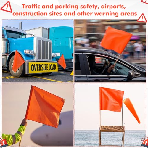 Tegeme 20 Pcs 18 Inch x 18 Inch Orange Safety Flags, Safety Caution Warning Flags with 30” Wooden Staff for Construction Sites Truck Wide Load Traffic Flagger Trailer Pedestrian Crossings Roof Work