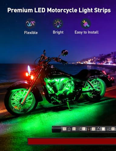 10PCS RGB Motorcycle LED Underglow Lights Kit with App Control Fits Harley Davidson Honda Kawasaki Suzuki - size: 10PCS