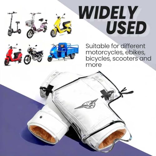 Motorcycle Handlebar Muffs - Thermal Bike Mittens with Reflective Strip, Waterproof PVC Pocket ATV Hand Warmers, Windproof & Coldproof Handlebar Cover Gloves for Cold Weather Cycling - color: Silver