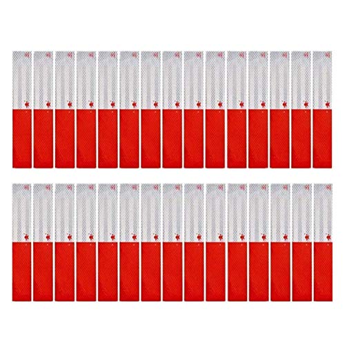 Reflective Tape 2" × 12" × 30 Pack Red/White Conspicuity Safety Caution Warning DOT-C2 Self-Adhesive Tape Trailer Reflector - for Cars, Trucks, Trailers, Boats, Signs
